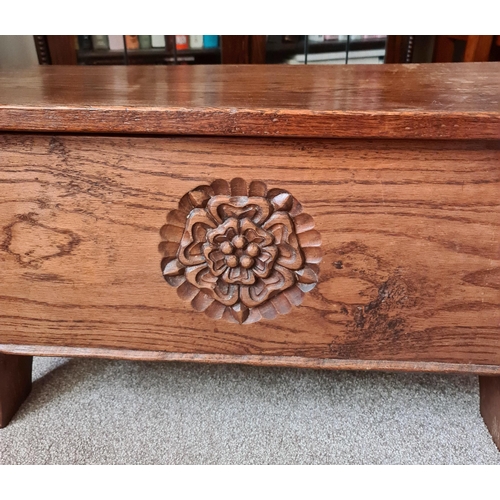 213 - Vintage Oak Carved Stool Box By Jack Grimble Signed Measures 74cm long by 30cm wide by 39cm tall. Sh... 