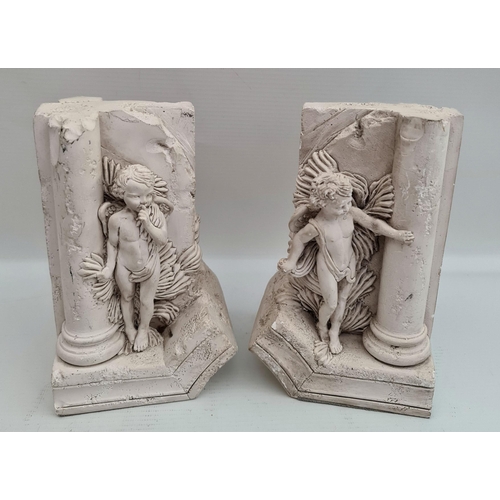 217 - Sculpted Contemporary Bookends Cherubs on Columns In Baroque Style titled 'Hide & Seek'. British Gyp... 