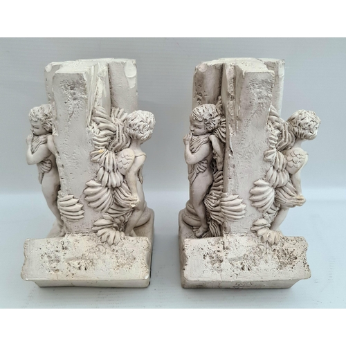 217 - Sculpted Contemporary Bookends Cherubs on Columns In Baroque Style titled 'Hide & Seek'. British Gyp... 