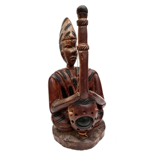 218 - Vintage Art Asian Carved Wooden Sculpture Musician Figure. Ethnographic Art. Measures 9 inches tall.... 