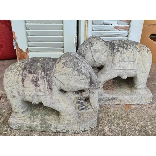 219 - Vintage 2 x Reconstituted Stone Garden Elephants Each measures 14 inches long by 10 inches tall. Ide... 