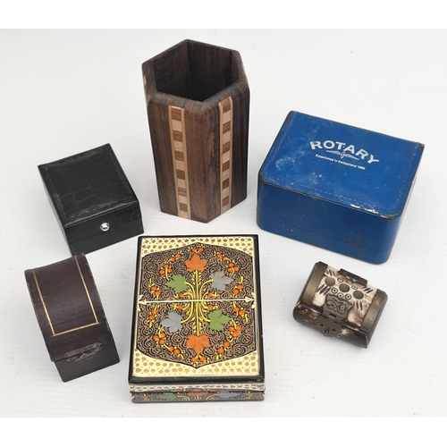 22 - Vintage 6 x Small Boxes Includes Jewellery Card & Watch. The card box measures 3 inches by 4 inches ... 