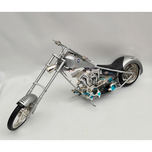 225 - Toy Metal Model of an American Long Forked Motor Bike Some Slight Damage Measures 20 inches by 7 inc... 