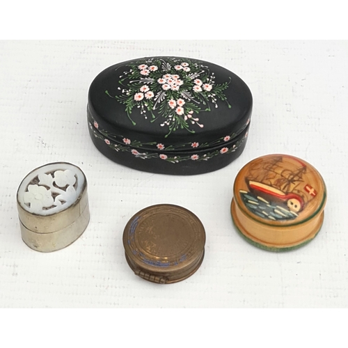 23 - Vintage 4 x Small Pill Boxes Largest Measures 2.25 inches long Shipping is available you can please ... 