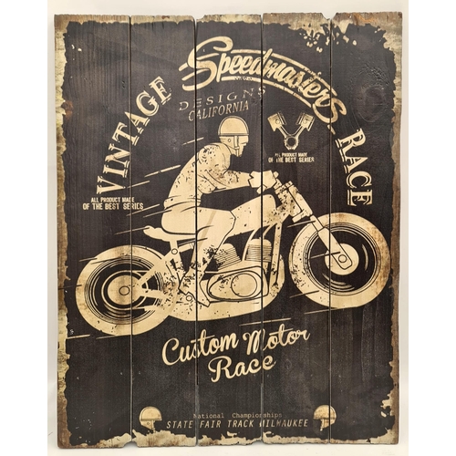 232 - Vintage Wooden Motorbike Advertising Board Measures 16 inches by 20 inches tall. Shipping is availab... 