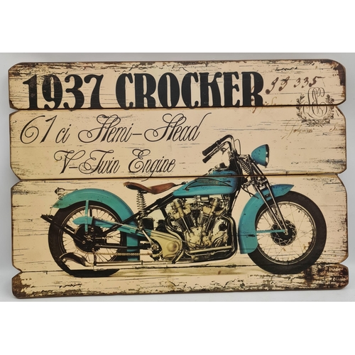 233 - Vintage Wooden Motorbike Advertising Board Measures 16 inches by 23 inches. Shipping is available yo... 