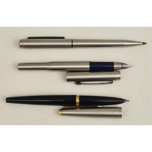 242 - Vintage Pens Parker 45 Fountain Pen and a Stainless Steel Parker 25  Fountain Pen and Parker QI Ball... 