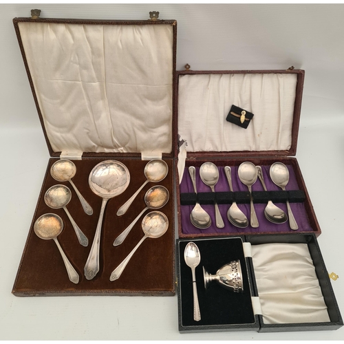 255 - Vintage EPNS Christening Egg Cup Boxed  and Two Boxes of Spoons. Shipping is available you can pleas... 