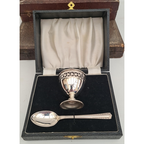 255 - Vintage EPNS Christening Egg Cup Boxed  and Two Boxes of Spoons. Shipping is available you can pleas... 