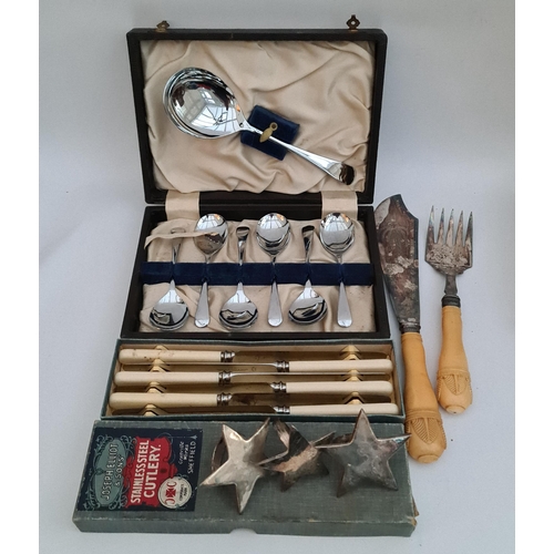 256 - Antiques & Vintage Parcel of Flatware Includes Ivorine Handled Cake Server and Fork. Shipping is ava... 