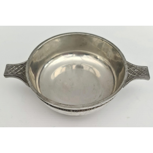 258 - 20th Century Scottish Style Quaich Pewter With 2 Handles and Celtic Decoration Banding. Measures 7 i... 