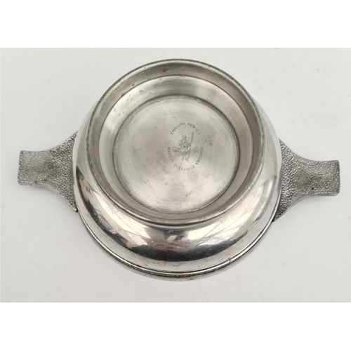 258 - 20th Century Scottish Style Quaich Pewter With 2 Handles and Celtic Decoration Banding. Measures 7 i... 