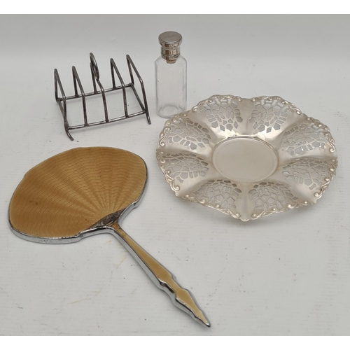 265 - Silver Plated Antique Hand Mirror Small Tray Scent Bottle and Toast Rack. Shipping is available you ... 