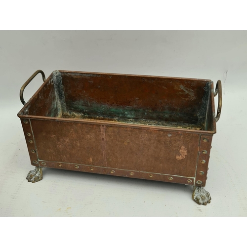 269 - Vintage Copper Planters Both With Brass Feet and Handles The longest is 12 inches long and the talle... 