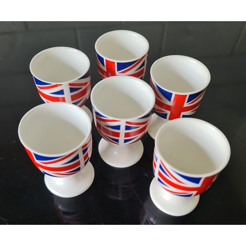 27 - Vintage 6 Mid 20th Century Egg Cups With Union Jack Flags on Them. Each egg cup measures 2.5 inches ... 