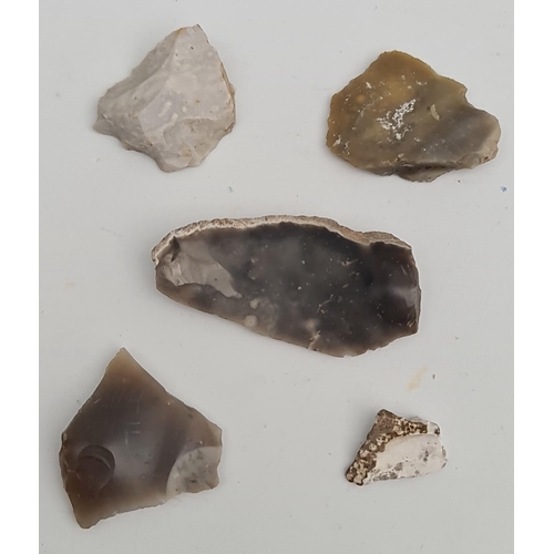 285 - Antique Late Palaeolithic Flint Weapons 5 Arrow Heads. Excavated in the late 1980's on Hengistbury H... 