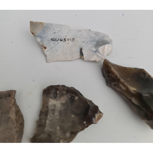 286 - Antique Late Palaeolithic Flint Weapons 5 Arrow Heads. Excavated in the late 1980's on Hengistbury H... 