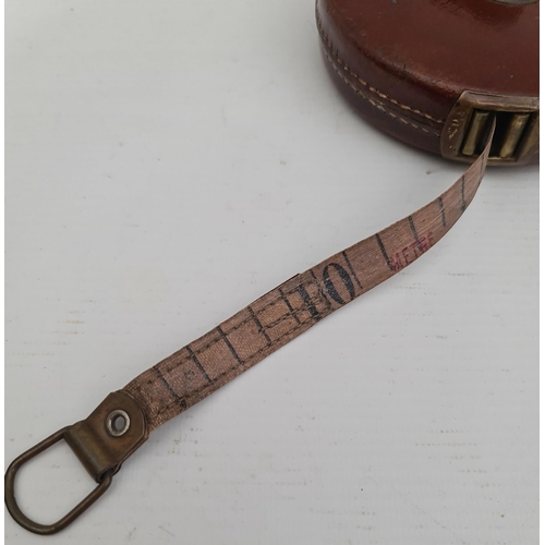 300 - Vintage Treble 66ft Tape No. 1533. Leather Case Cloth Tape. Has both Imperial and Metric measurement... 