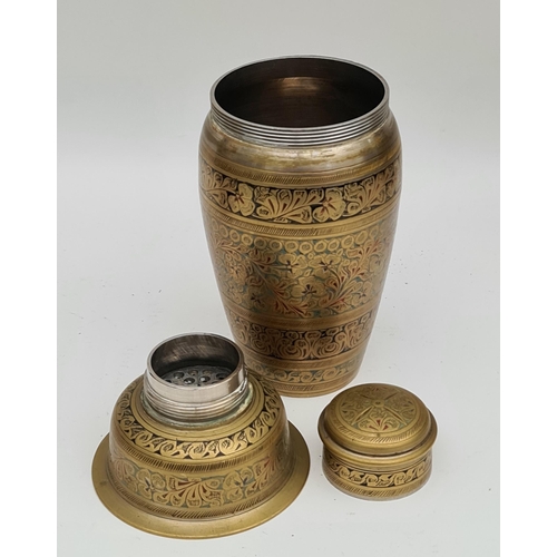 302 - Indian Brass Cocktail Shaker Measures 8 inches Tall Enamelled Style Filling of Acanthus Styled Folia... 