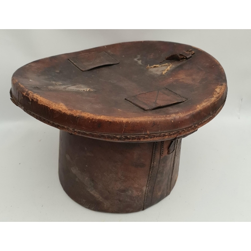 312 - Antique Leather Top Hat Box With Original Top Hat Battersby & Co London. The Hat Box Measures 14 inc... 