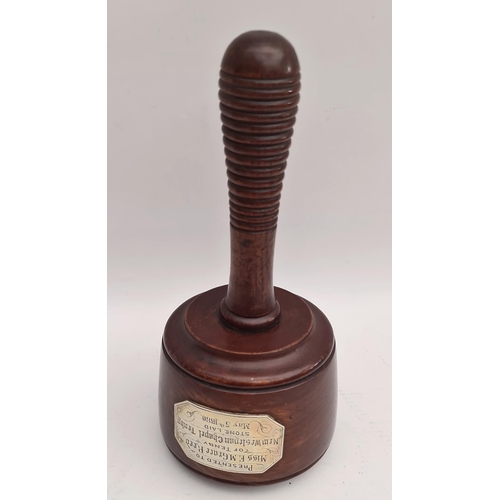 316 - Antique Hardwood Mallet Presented To Miss E. M. Grace Reed of Tenby 5th May 1880 For Laying The Foun... 