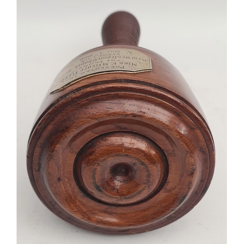 316 - Antique Hardwood Mallet Presented To Miss E. M. Grace Reed of Tenby 5th May 1880 For Laying The Foun... 