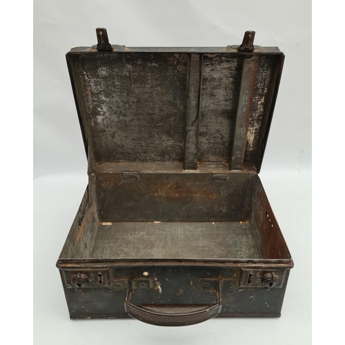 334 - Antique Metal Lockable Document Storage Box Measures 11 inches by 8 inches by 5 inches tall. Shippin... 