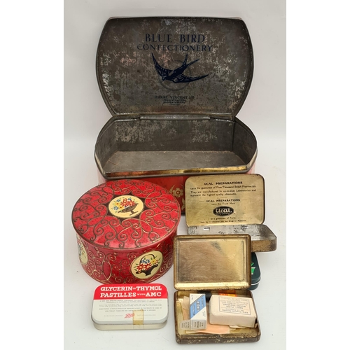 338 - Vintage Collectable Tins 6 In Total Includes Blue Bird Confectionary Which measures 11 inches by 4 i... 