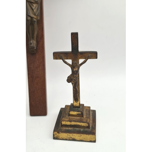 34 - Antique & Vintage Crucifix 1 Wall Mounted 2 on Stands Wood & Brass. The largest measures 12 inches l... 