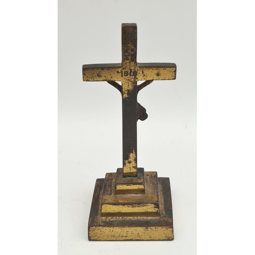 34 - Antique & Vintage Crucifix 1 Wall Mounted 2 on Stands Wood & Brass. The largest measures 12 inches l... 