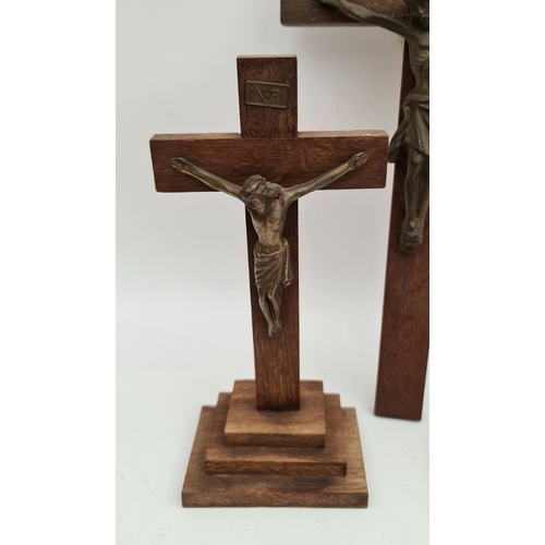 34 - Antique & Vintage Crucifix 1 Wall Mounted 2 on Stands Wood & Brass. The largest measures 12 inches l... 