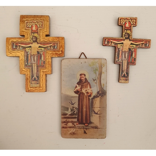 35 - Vintage 3 x Religious Icons Includes 2 Crucifix. The larger religious icon measures 4 inches long Sh... 