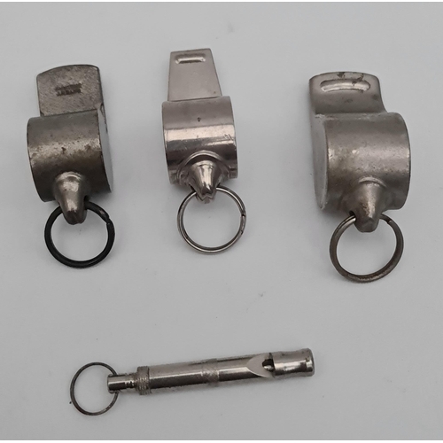 354 - 4 Vintage Whistles Includes The Acme Thunderer and a Dog Whistle. Shipping is available you can plea... 