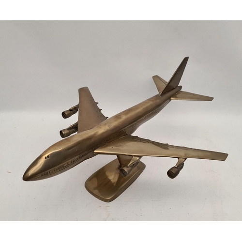 367 - Vintage Brass Boeing 747 Plane on Stand. Measures 38cm long 33cm wide and 18cm tall. Shipping is ava... 