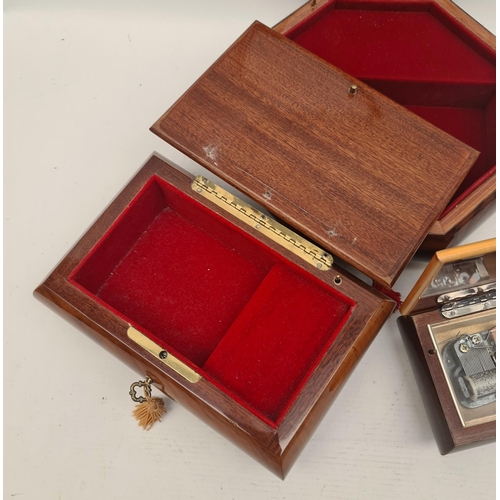 375 - Vintage 3 x Sorrento Musical Boxes two are Jewellery Boxes. The hexagonal box measures 21cm diameter... 