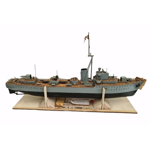 47 - Vintage Wooden Model Boat Royal Navy HMS Jutland D62 Destroyer Battery Powered. The boat can be sail... 