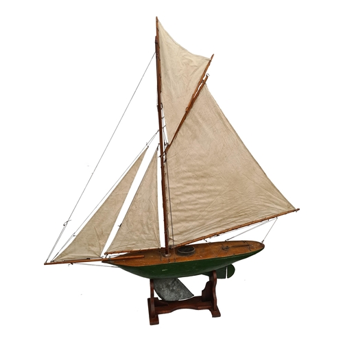 48 - Victorian Pond Yacht Green Hull Fully Rigged Measures 138cm long 147cm tall wooden construction with... 