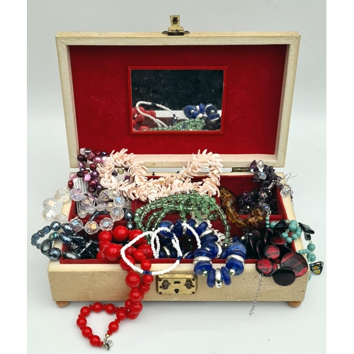 67 - Vintage Jewellery Box and Costume Jewellery Contents. The jewellery box measures 9 inches wide and i... 