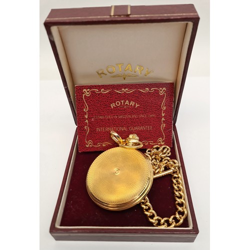 397 - Vintage Rotary Half Hunter Pocket Watch in Rotary Case. Gold Coloured Metal. Shipping is available y... 