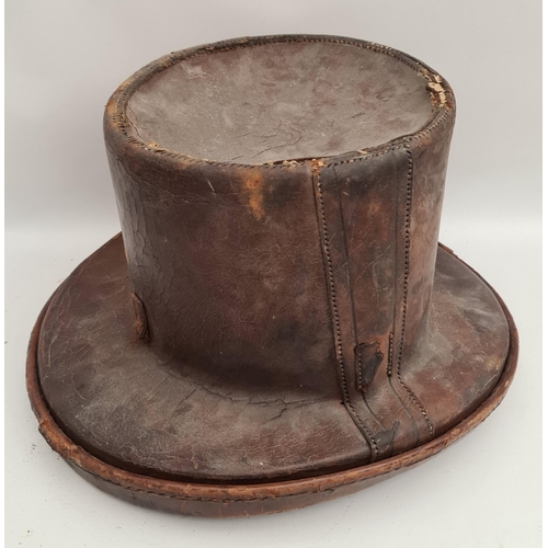 147 - Antique Leather Top Hat Box With Original Top Hat Battersby & Co London. The Hat Box Measures 14 inc... 