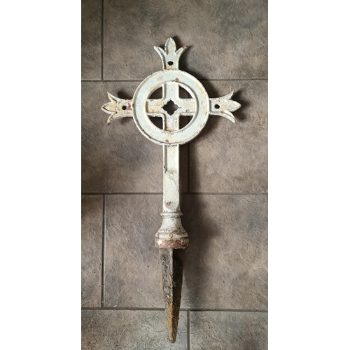 19 - Cast Iron Memorial Cross Painted White Dated 13th January 1961 Dedicated to Mother Mary of St Peter ... 