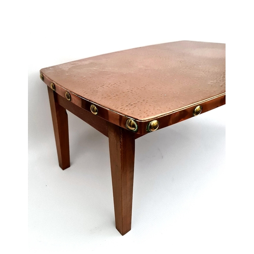 201 - Vintage Retro Copper Topped Coffee Table with Brass Studs. Measures 18 inches by 27 inches by 12 inc... 