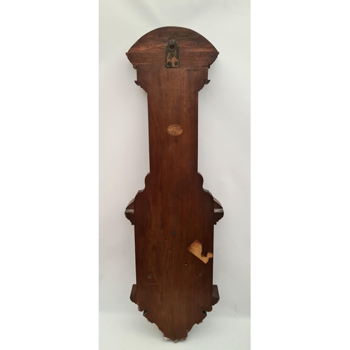 215 - Victorian Large Mahogany Cased Aneroid Barometer. Carved Panels and Pediment. Measures 41 inches by ... 