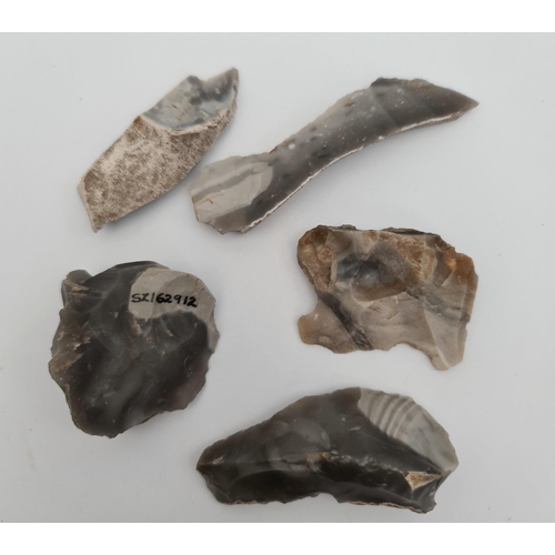 288 - Antique Late Palaeolithic 5 Flint Weapons Arrow Heads #9. Excavated in the late 1980's on Hengistbur... 