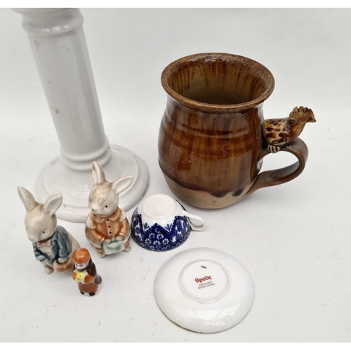 346 - Vintage Parcel of Ceramics. Includes Candlestick, Miniature Spode Cup and Saucer, Studio Hen Mug, Ra... 