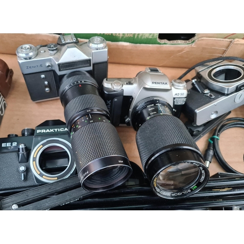 362 - Box of Assorted Cameras and Camera Related Items. Includes Praktica Zenit Pentax. Shipping is availa... 