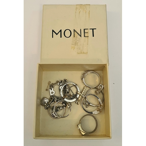 69 - Vintage Parcel of Silver Coloured Costume Jewellery Rings Chains and Pendants Some With Clear Stones... 