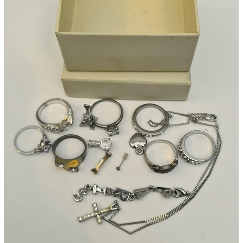 69 - Vintage Parcel of Silver Coloured Costume Jewellery Rings Chains and Pendants Some With Clear Stones... 