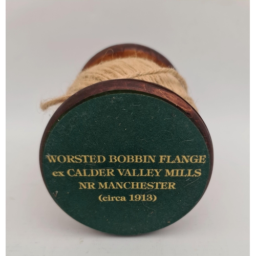 143 - Antique Wooden String Holder Worsted Bobbin Flange, Calder Valley Mills c1913. Measures 6 inches tal... 