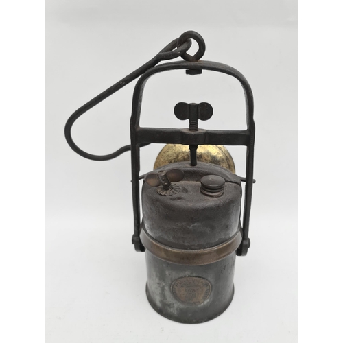 144 - Antique Premier Acetylene Miners or Railway Lamp Crestella Engineering Company Leeds. Measures 10 in... 